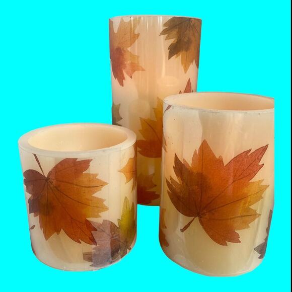 Flameless LED Candles Set Of 3 Maple Leaf Decor Tested 3 AAA Batteries - Picture 2 of 12